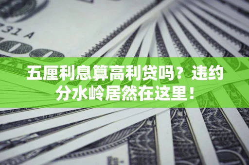 武汉五厘利息算高利贷吗？违约分水岭居然在这里！